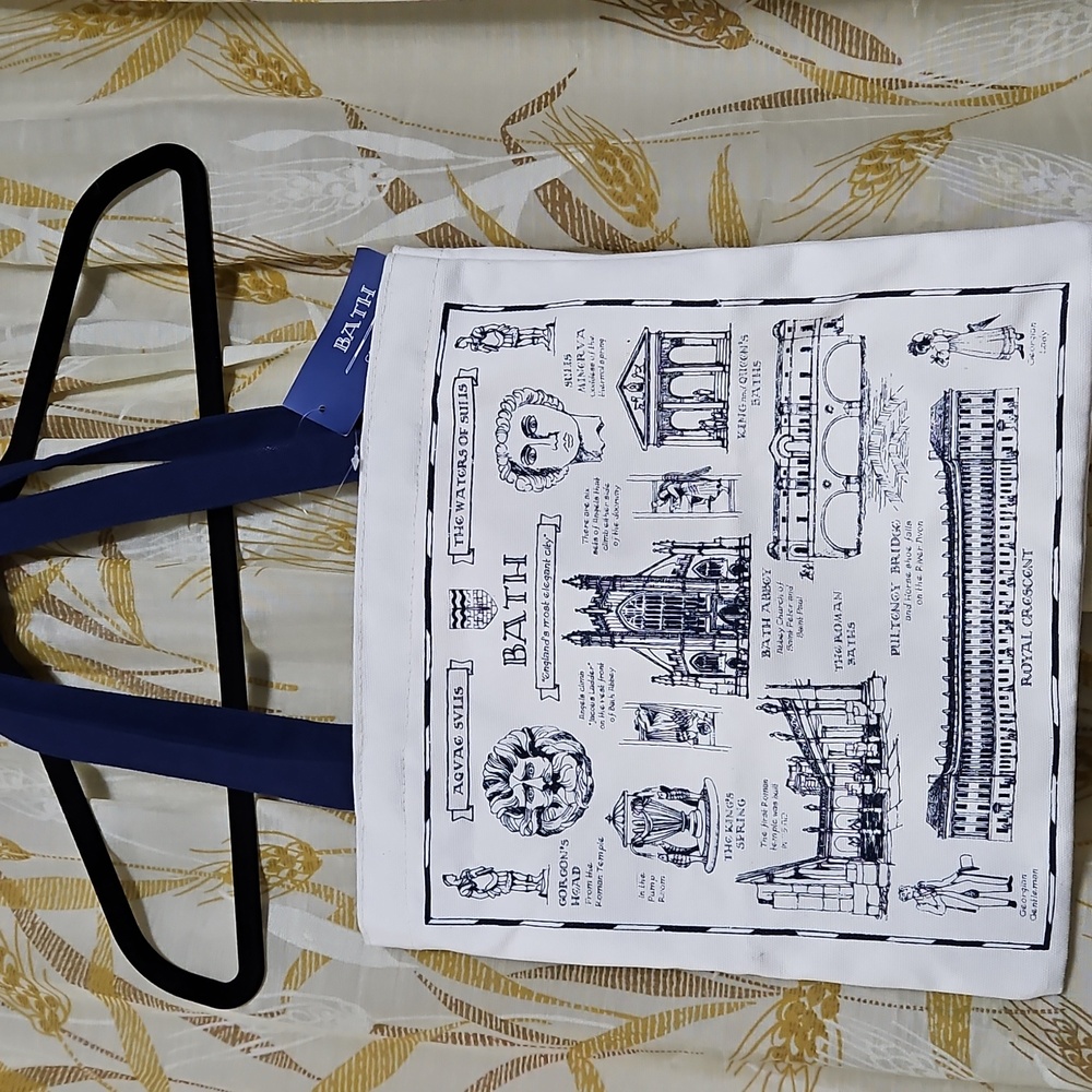 Bath England Canvas Illustrated Tote Bag New by Temple Island Collection Zip Top